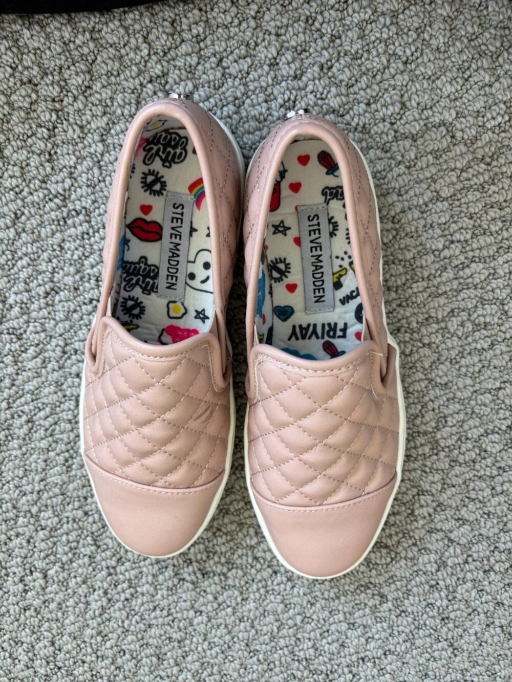 Steve Madden ECENTRCQ Pink Quilted Slip On Vegan Leather Wide Sneakers Girls 3